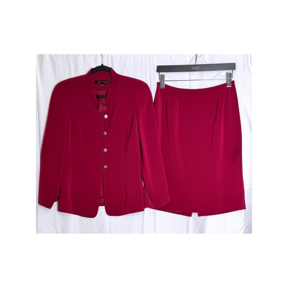 Anne Klein Womens Suit Skirt Blazer Jacket Pink Size 8 Polyester Blend
